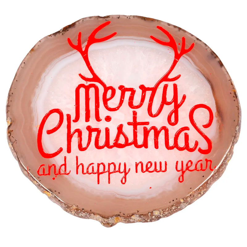 Agate Slices Geode Stone Coasters - Merry Christmas and Happy New Year Engraved