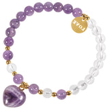 Amethyst Love Heart Pendant Bracelet Crystal Stone Beaded