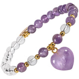 Amethyst Love Heart Pendant Bracelet Crystal Stone Beaded
