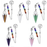 Gem Stone Cone Pendulum Buddha Head Yoga Chakra Chain Healing Crystal