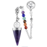 Gem Stone Cone Pendulum Buddha Head Yoga Chakra Chain Healing Crystal