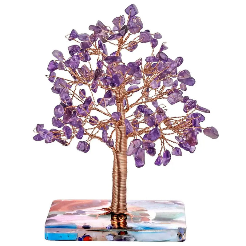 Healing Crystal Tree with Agate Slices Resin Base, Money Tree for Wealth & Luck