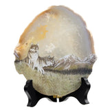 Natural Irregular Agate Slices with Wooden Base Stand Ornaments