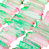 Pink Green Titanium Coated Crystal Points Rough Drilled Sticks 15" Strand