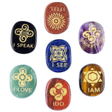 Quartz Crystal Stone Hand-Carved English Pattern Reiki Healing Oval Stone