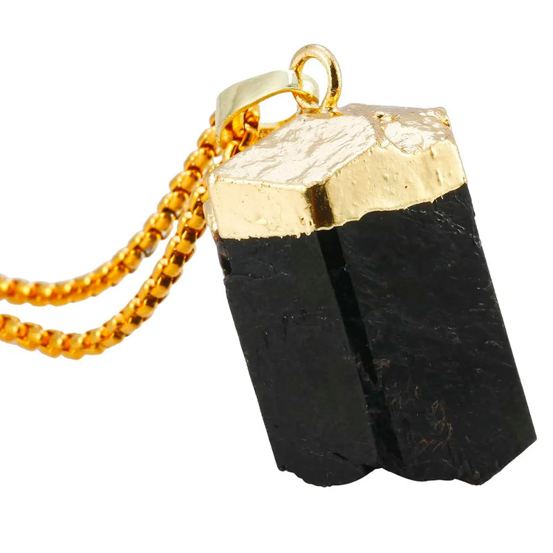 Raw Tourmaline Tumbled Stone Pendant Necklace Healing Jewelry