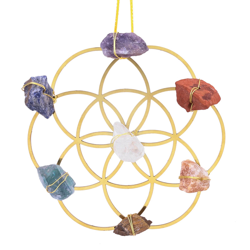 Natural Reiki 7 Chakra Rough Stone Flower of Life Hanging Ornaments
