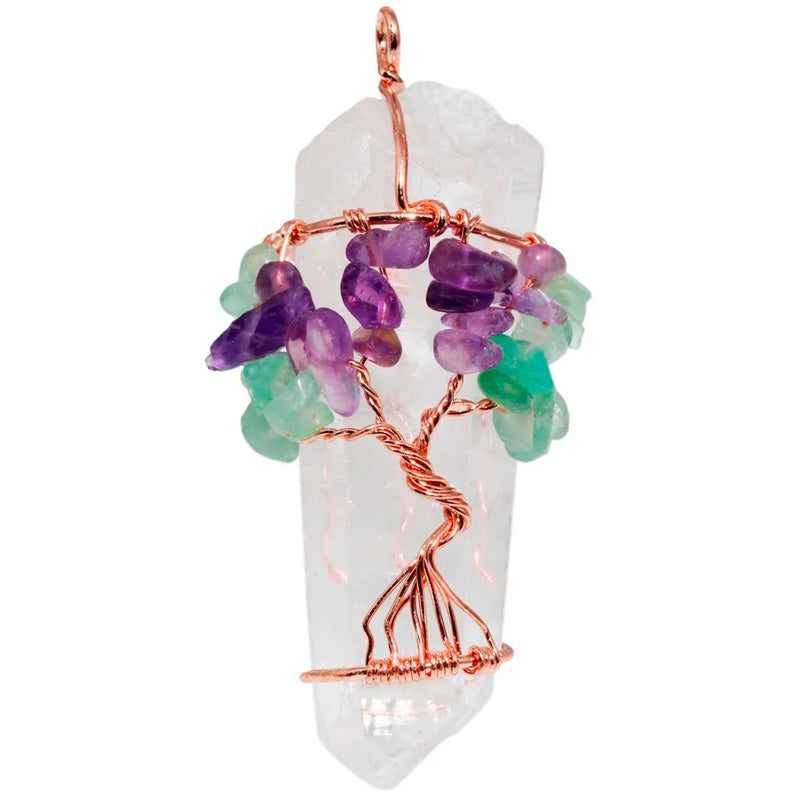 Tree of Life Pendant - Natural Rock Quartz Amethyst Aventurine Necklace