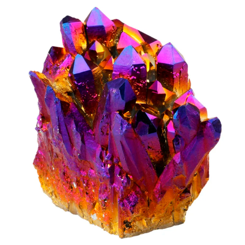 Titanium Coated Crystal Quartz Purple Cluster Geode Druzy Specimen