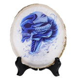 Natural Agate Slices with Stand, Skull Love Heart Pattern Decor