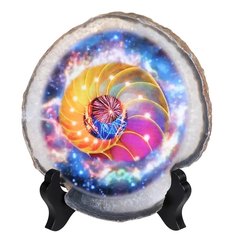 Natural Agate Slices with Stand, Skull Love Heart Pattern Decor