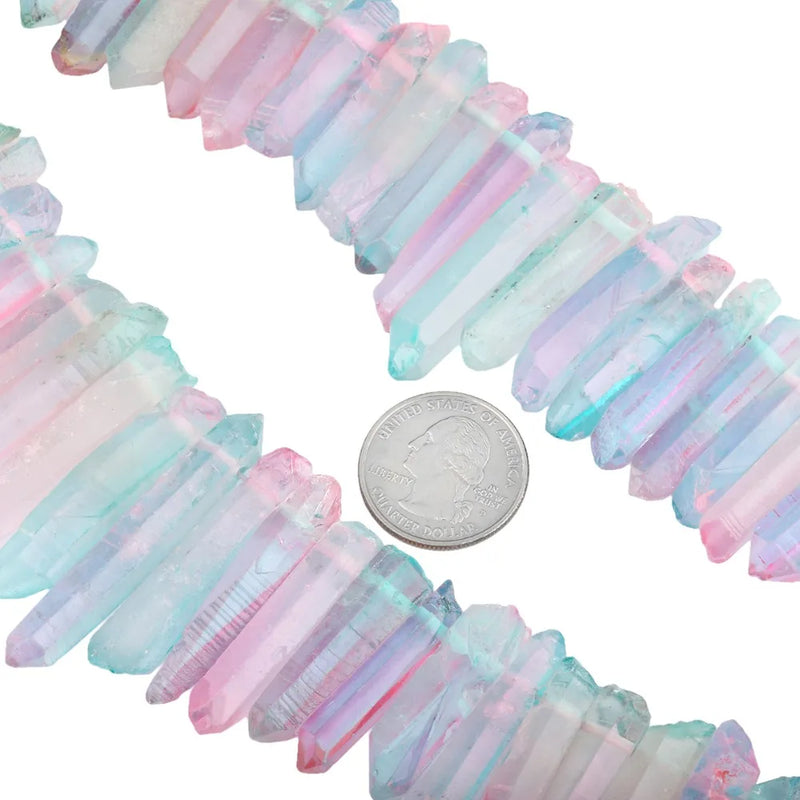 Pink Titanium Coated Quartz Crystal Points 16" Strand