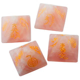Pink Quartz Pyramid Engraved Reiki Symbol, Healing Chakra Figurine