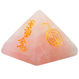 Pink Quartz Pyramid Engraved Reiki Symbol, Healing Chakra Figurine