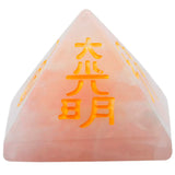 Pink Quartz Pyramid Engraved Reiki Symbol, Healing Chakra Figurine
