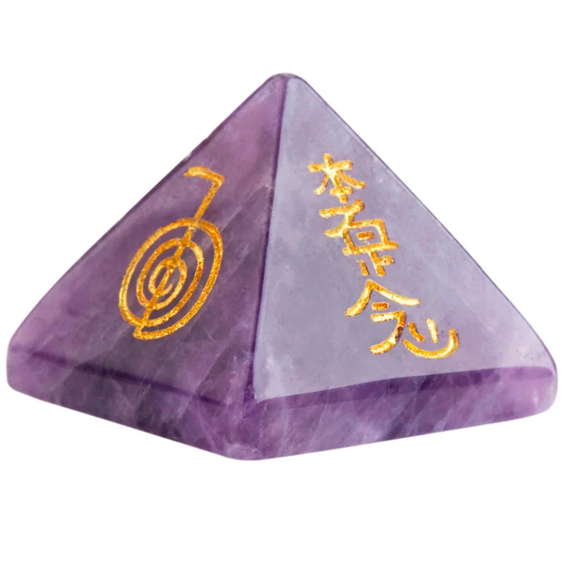 Purple Crystal Pyramid Engraved Usui Reiki Symbol