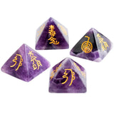 Purple Crystal Pyramid Engraved Usui Reiki Symbol