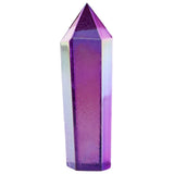 Purple Titanium Coated Crystal Prism Wand Point Healing Reiki Stone