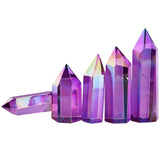 Purple Titanium Coated Crystal Prism Wand Point Healing Reiki Stone