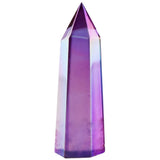 Purple Titanium Coated Crystal Prism Wand Point Healing Reiki Stone
