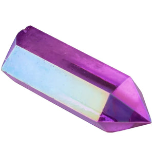Purple Titanium Coated Crystal Prism Wand Point Healing Reiki Stone