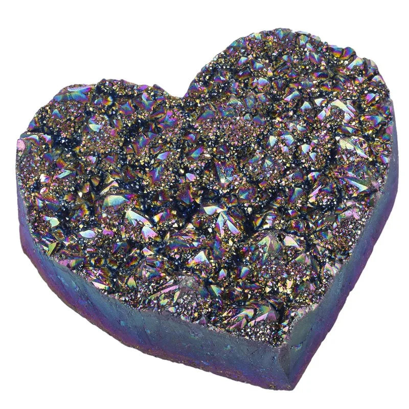 Rainbow Titanium Coated Geode Heart Stone Figurine