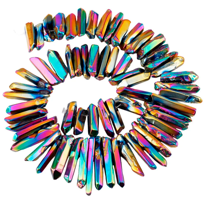 Rainbow Titanium Coated Quartz Crystal Points 16in Strand