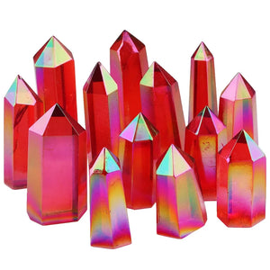 Red Titanium Coated Crystal Prism Wand Point Healing Reiki Stone