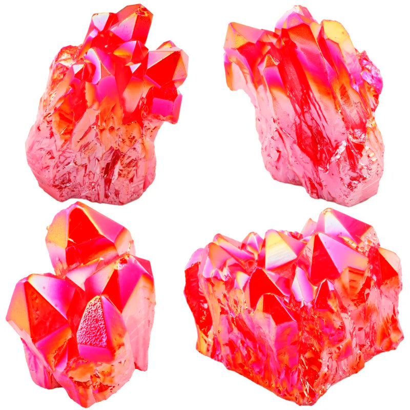 Red Titanium Coated Crystal Rock Quartz Cluster Geode Druzy Gem Stone