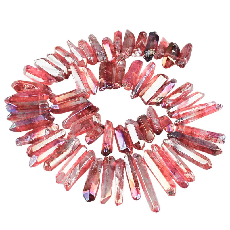 Red Titanium Coated Quartz Crystal Points 16" Strand