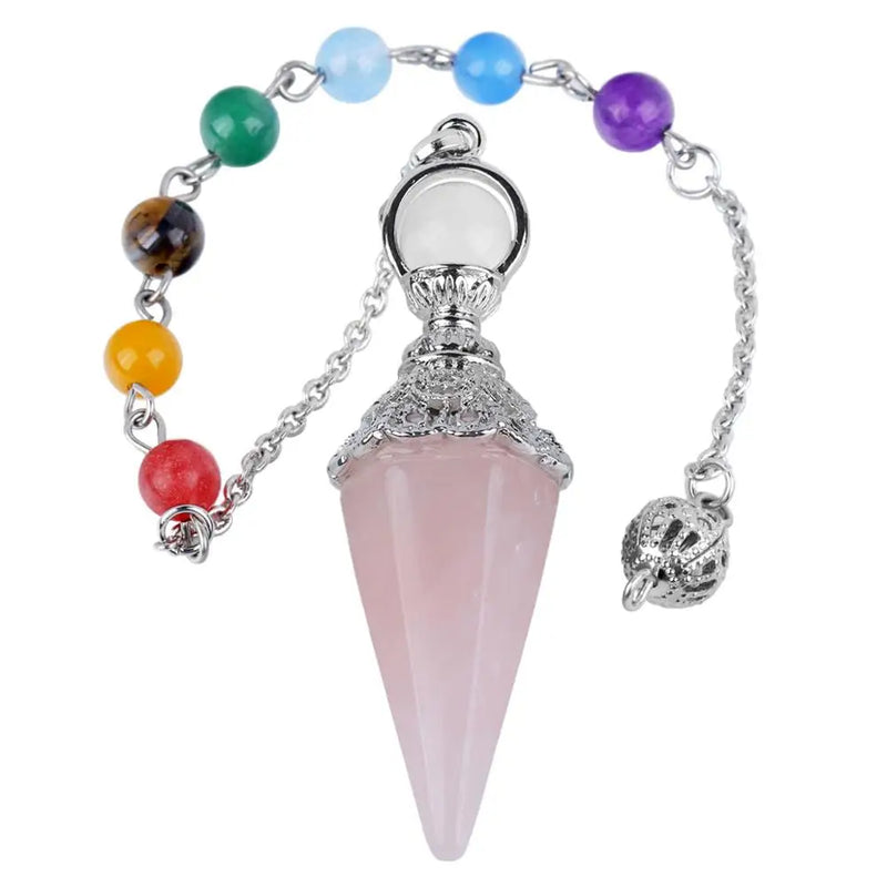 Reiki Crystal Pendulum 7 Chakra Gemstone Point Wicca Jewelry