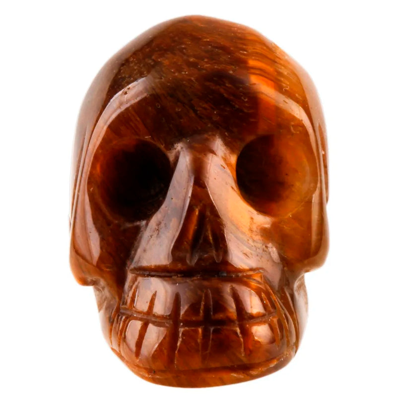 Tiger's Eye Stone Skull Statue Healing Reiki Pocket Figurine