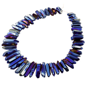 Titanium Coated Crystal Quartz Point Beads Top Drilled Rough Sticks