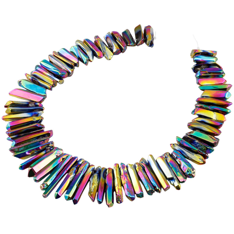 Titanium Coated Crystal Quartz Point Beads Top Drilled Rough Sticks