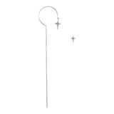 French Silver Asymmetric Star Tassel Drop Earring For Women