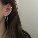 French Silver Asymmetric Star Tassel Drop Earring For Women