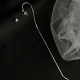 French Silver Asymmetric Star Tassel Drop Earring For Women