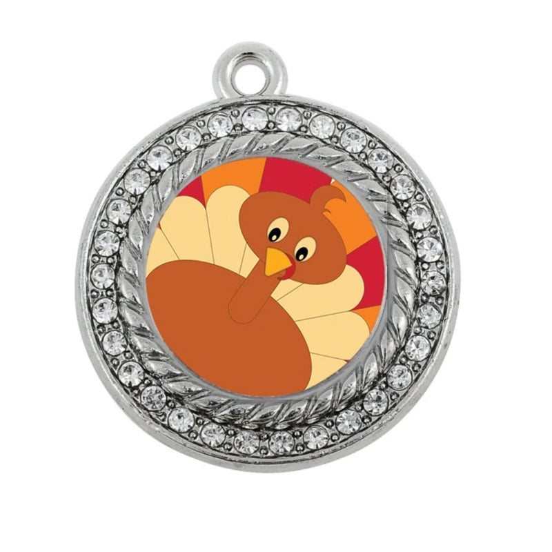 Antique Silver Plated Turkey Circle Charm Jewelry
