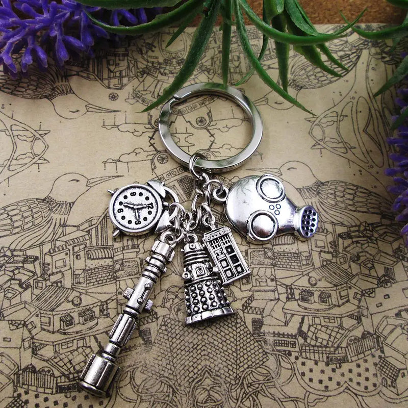 TV Series Door Clock Antique Silver Plated Charm Keyring Birthday Gift