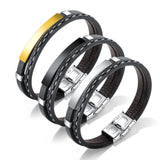 Men's Leather Hollow Triangle Bead Bracelet