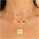 925 Silver CZ Rainbow Dots Choker Necklace