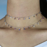 925 Silver CZ Rainbow Dots Choker Necklace