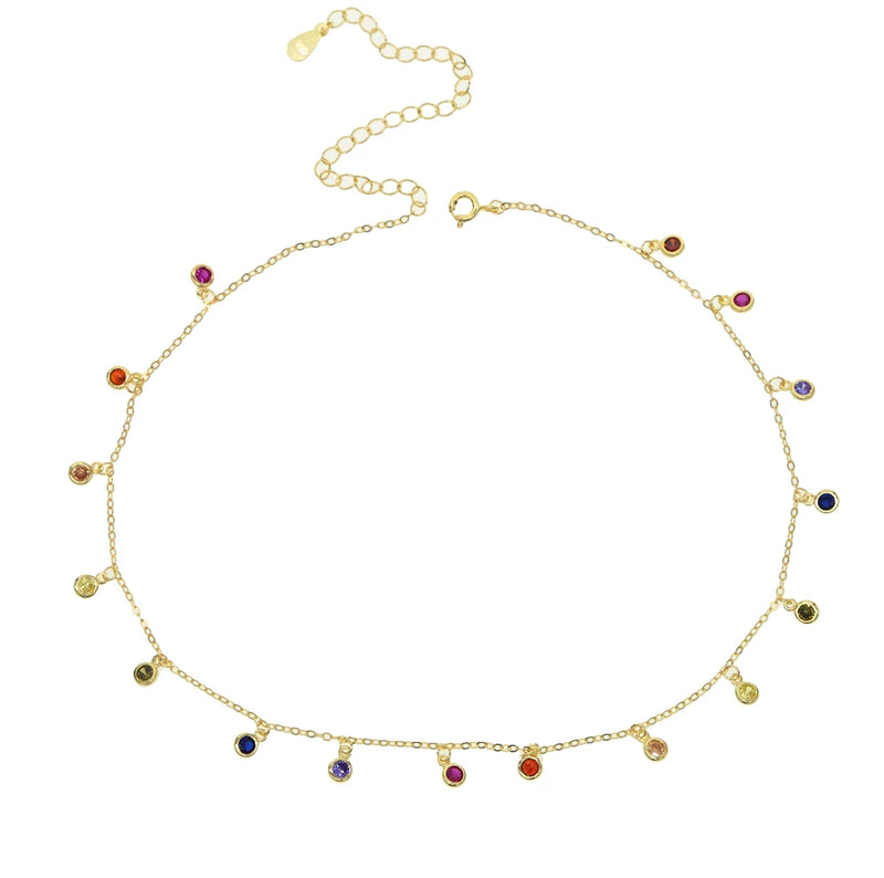 925 Silver CZ Rainbow Dots Choker Necklace