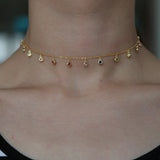 925 Silver CZ Rainbow Dots Choker Necklace