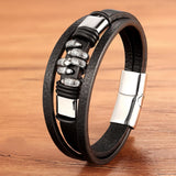 Punk Rock Leather Bracelet Men Magnet Bangles Armband