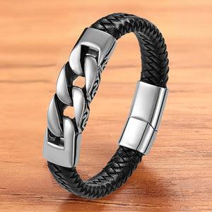 Punk Rock Leather Bracelet Men Magnet Bangles Armband