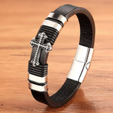 Punk Rock Leather Bracelet Men Magnet Bangles Armband