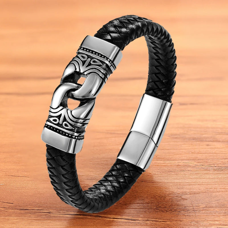 Charm Rope Magnet Leather Bracelet Men Bangles Vintage Jewelry