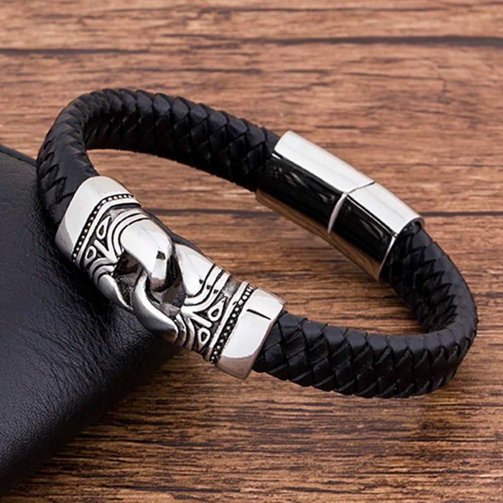Charm Rope Magnet Leather Bracelet Men Bangles Vintage Jewelry