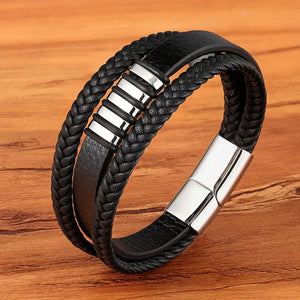 Magnetic Leather Men Bracelet Stainless Steel Punk Rock Jewelry